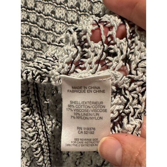 Helmut Lang Sweater Open Knit Long Sleeve Black White Grey Wide Neck Pullover L - Picture 5 of 15